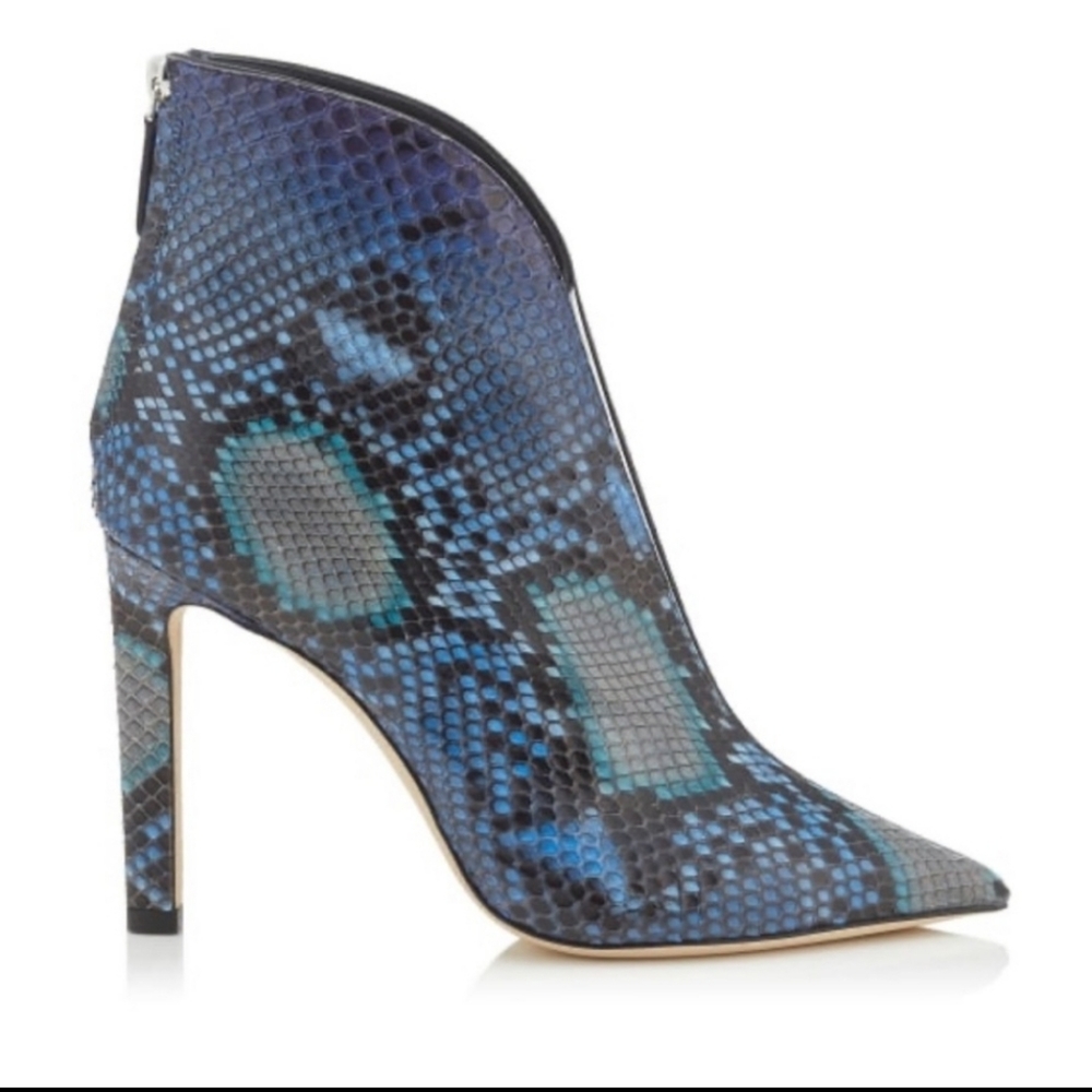 Chimmy Choo Bowie Python Booties New Blue Green Plexi 36.5